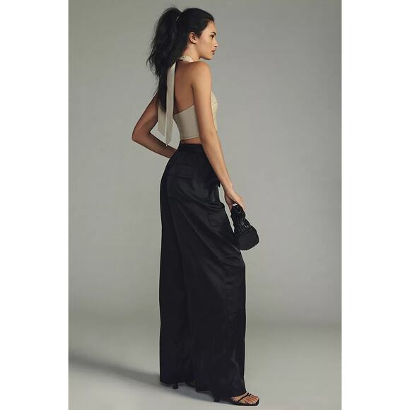 New Anthropologie Hutch Satin Utility Pants $148 SMALL Black Spandex - Picture 3 of 6